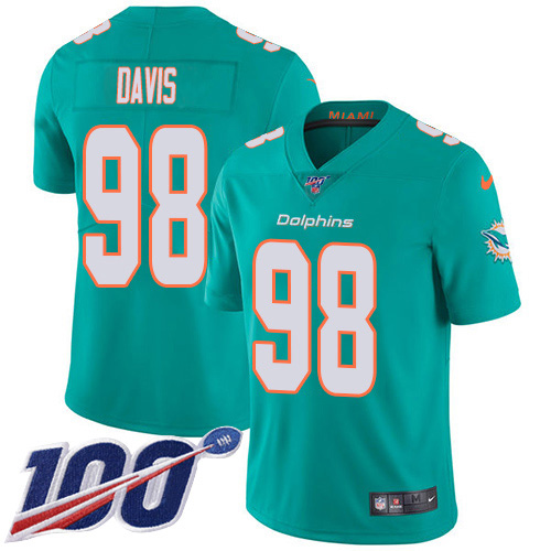 Nike Dolphins #98 Raekwon Davis Aqua Green Team Color Men's Stitched NFL 100th Season Vapor Untouchable Limited Jersey