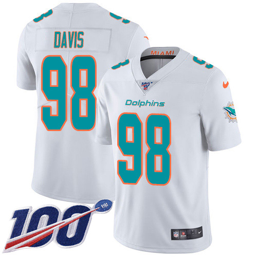 Nike Dolphins #98 Raekwon Davis White Men's Stitched NFL 100th Season Vapor Untouchable Limited Jersey