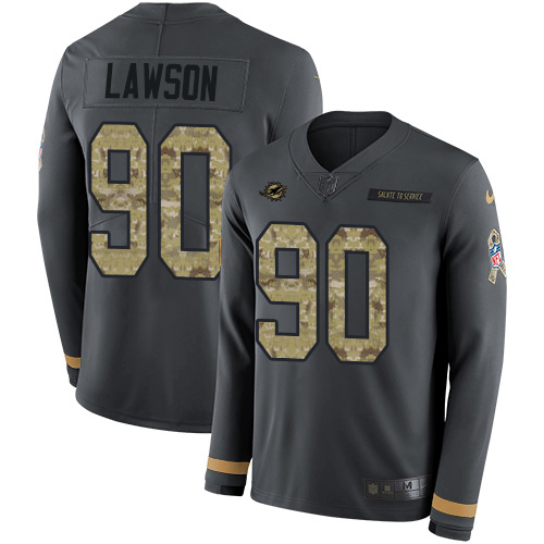 Nike Dolphins #90 Shaq Lawson Anthracite Salute to Service Men's Stitched NFL Limited Therma Long Sleeve Jersey