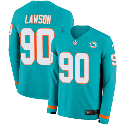 Nike Dolphins #90 Shaq Lawson Aqua Green Team Color Men's Stitched NFL Limited Therma Long Sleeve Jersey
