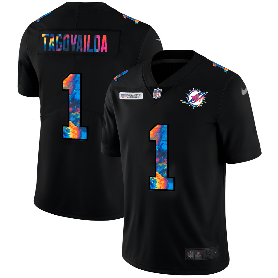 Miami Dolphins #1 Tua Tagovailoa Men's Nike Multi-Color Black 2020 NFL Crucial Catch Vapor Untouchable Limited Jersey