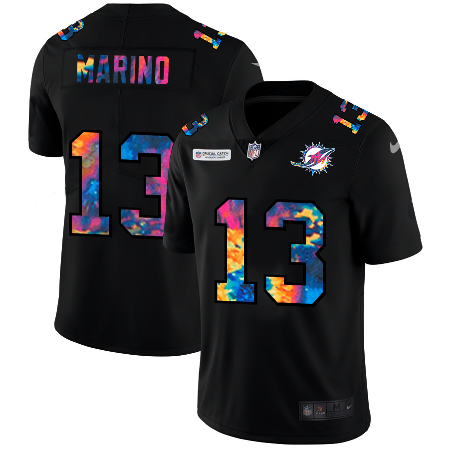 Miami Dolphins #13 Dan Marino Men's Nike Multi-Color Black 2020 NFL Crucial Catch Vapor Untouchable Limited Jersey