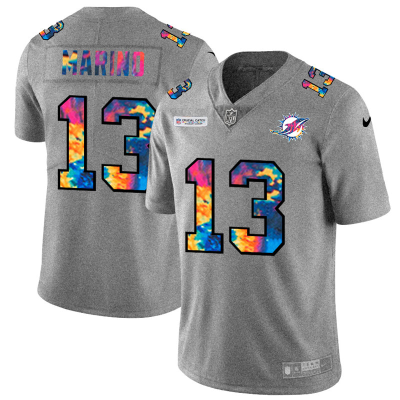 Miami Dolphins #13 Dan Marino Men's Nike Multi-Color 2020 NFL Crucial Catch NFL Jersey Greyheather