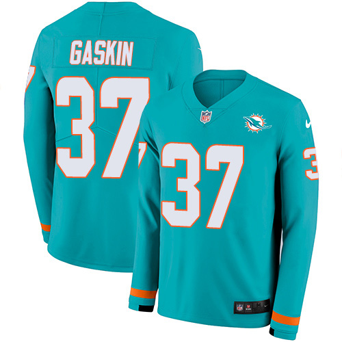 Nike Dolphins #37 Myles Gaskin Aqua Green Team Color Men's Stitched NFL Limited Therma Long Sleeve Jersey