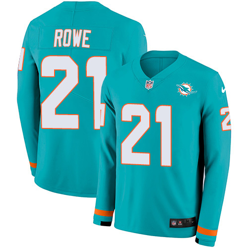Nike Dolphins #21 Eric Rowe Aqua Green Team Color Men's Stitched NFL Limited Therma Long Sleeve Jersey
