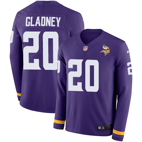 Nike Vikings #20 Jeff Gladney Purple Team Color Men's Stitched NFL Limited Therma Long Sleeve Jersey