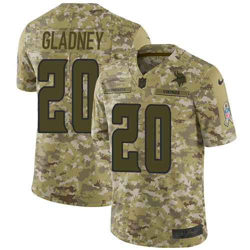 Nike Vikings #20 Jeff Gladney Camo Men's Stitched NFL Limited 2018 Salute To Service Jersey
