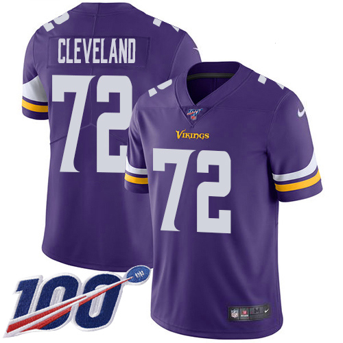 Nike Vikings #72 Ezra Cleveland Purple Team Color Men's Stitched NFL 100th Season Vapor Untouchable Limited Jersey