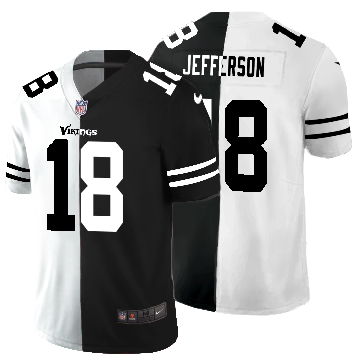Minnesota Vikings #18 Justin Jefferson Men's Black V White Peace Split Nike Vapor Untouchable Limited NFL Jersey