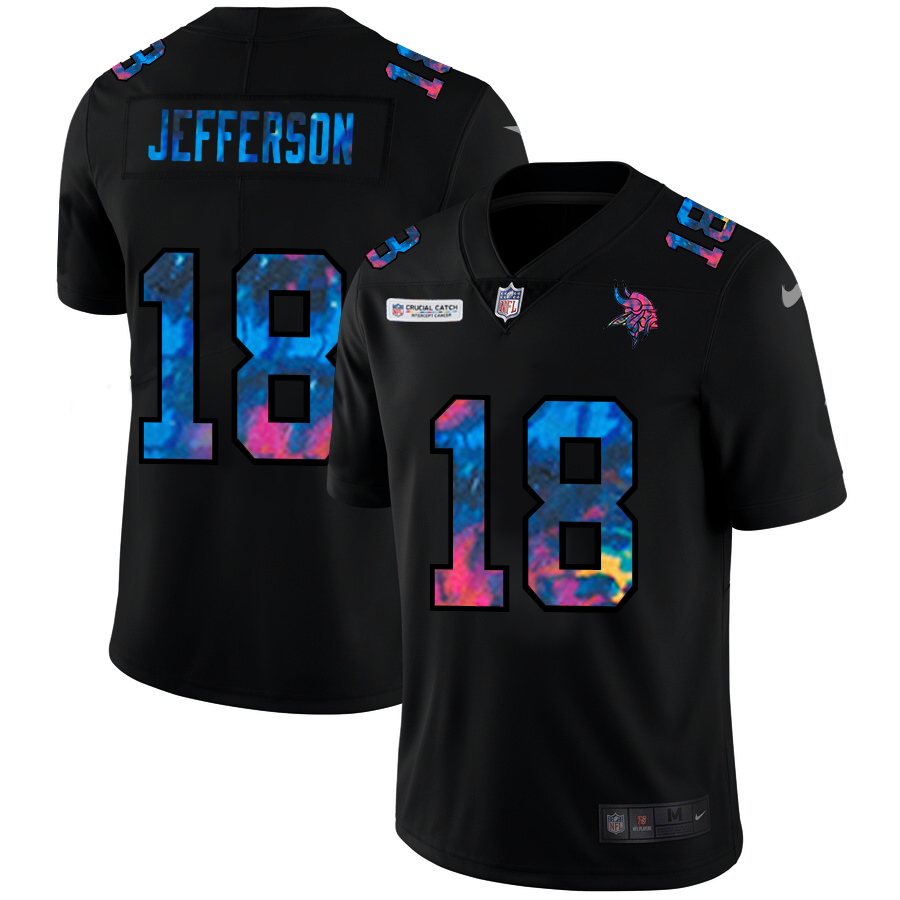 Minnesota Vikings #18 Justin Jefferson Men's Nike Multi-Color Black 2020 NFL Crucial Catch Vapor Untouchable Limited Jersey