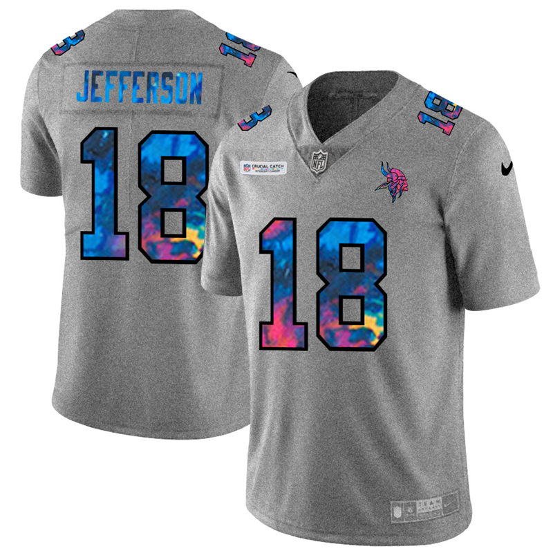 Minnesota Vikings #18 Justin Jefferson Men's Nike Multi-Color 2020 NFL Crucial Catch NFL Jersey Greyheather