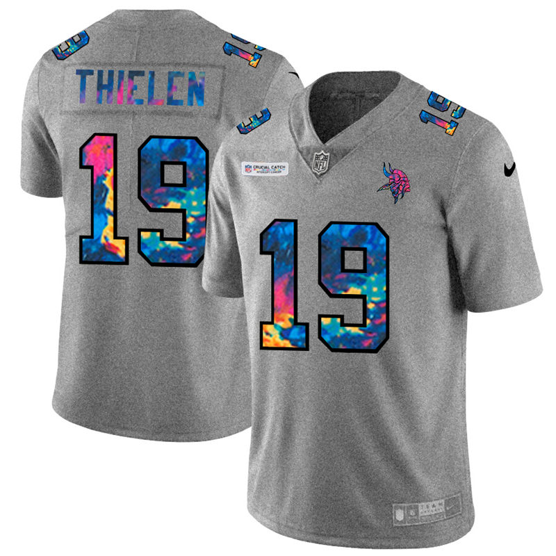 Minnesota Vikings #19 Adam Thielen Men's Nike Multi-Color 2020 NFL Crucial Catch NFL Jersey Greyheather