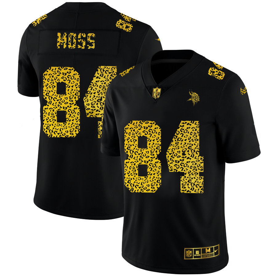 Minnesota Vikings #84 Randy Moss Men's Nike Leopard Print Fashion Vapor Limited NFL Jersey Black