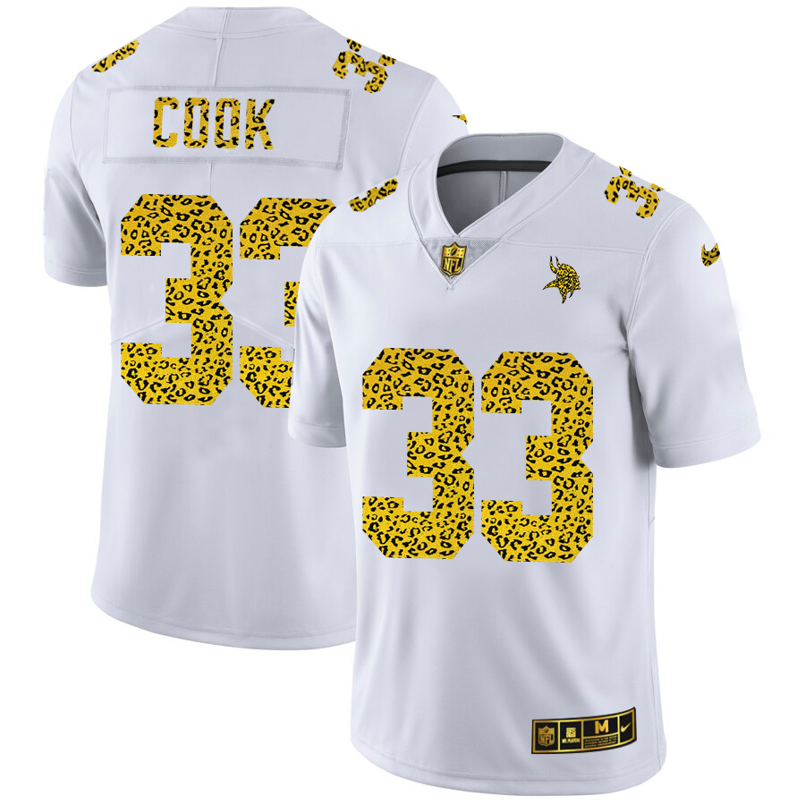 Minnesota Vikings #33 Dalvin Cook Men's Nike Flocked Leopard Print Vapor Limited NFL Jersey White