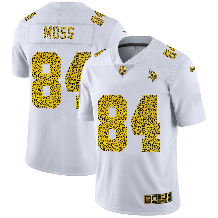 Minnesota Vikings #84 Randy Moss Men's Nike Flocked Leopard Print Vapor Limited NFL Jersey White