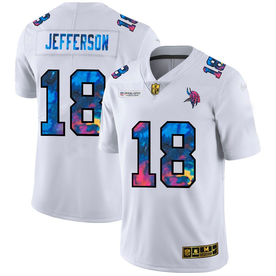 Minnesota Vikings #18 Justin Jefferson Men's White Nike Multi-Color 2020 NFL Crucial Catch Limited NFL Jersey