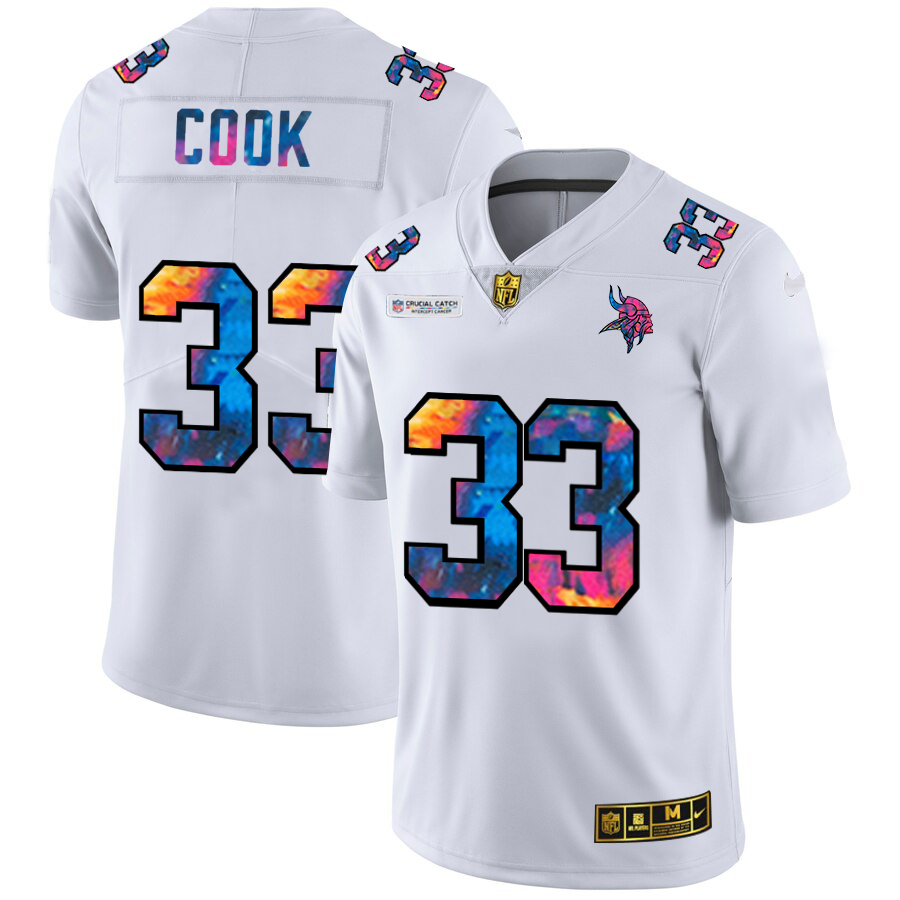 Minnesota Vikings #33 Dalvin Cook Men's White Nike Multi-Color 2020 NFL Crucial Catch Limited NFL Jersey