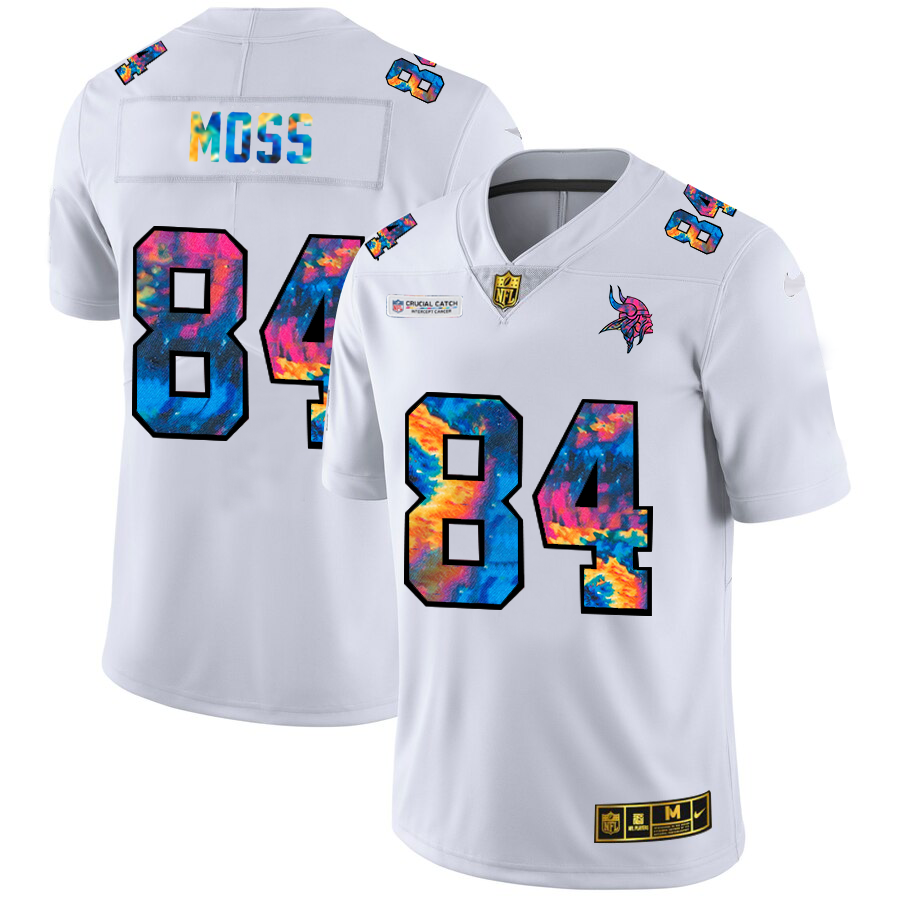Minnesota Vikings #84 Randy Moss Men's White Nike Multi-Color 2020 NFL Crucial Catch Limited NFL Jersey