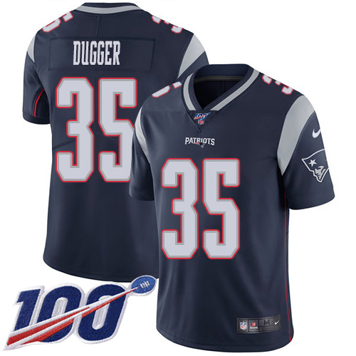 Nike Patriots #35 Kyle Dugger Navy Blue Team Color Men's Stitched NFL 100th Season Vapor Untouchable Limited Jersey