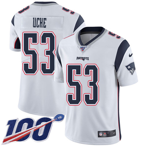 Nike Patriots #53 Josh Uche White Men's Stitched NFL 100th Season Vapor Untouchable Limited Jersey
