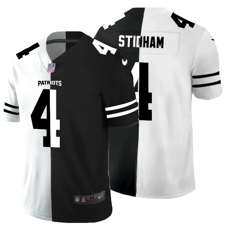 New England Patriots #4 Jarrett Stidham Men's Black V White Peace Split Nike Vapor Untouchable Limited NFL Jersey