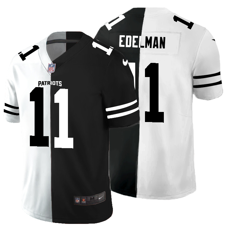 New England Patriots #11 Julian Edelman Men's Black V White Peace Split Nike Vapor Untouchable Limited NFL Jersey