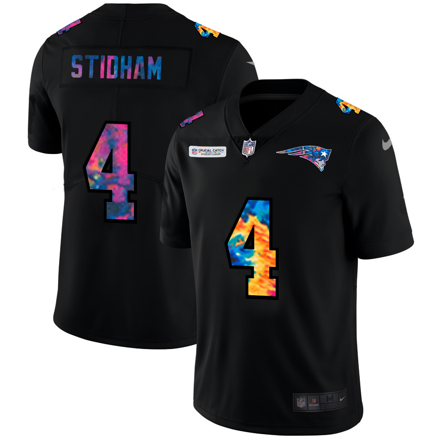 New England Patriots #4 Jarrett Stidham Men's Nike Multi-Color Black 2020 NFL Crucial Catch Vapor Untouchable Limited Jersey