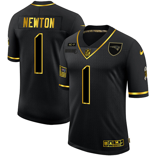 New England Patriots #1 Cam Newton Men's Nike 2020 Salute To Service Golden Limited NFL Jersey Black