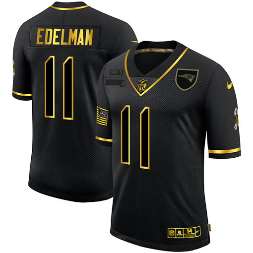 New England Patriots #11 Julian Edelman Men's Nike 2020 Salute To Service Golden Limited NFL Jersey Black