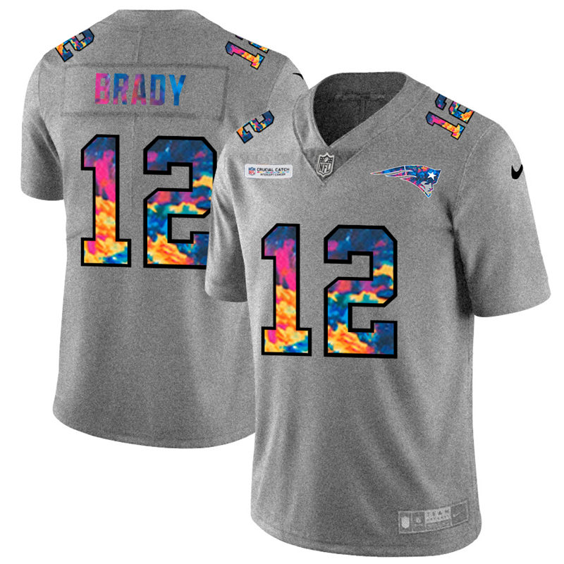 New England Patriots #12 Tom Brady Men's Nike Multi-Color 2020 NFL Crucial Catch NFL Jersey Greyheather