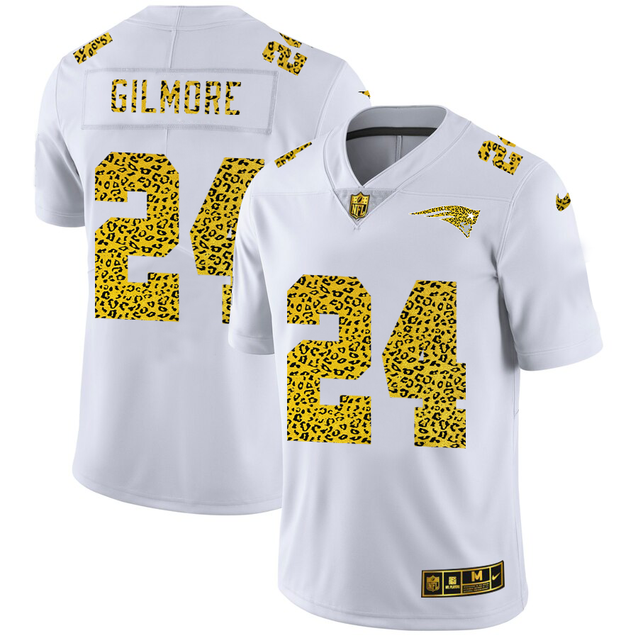 New England Patriots #24 Stephon Gilmore Men's Nike Flocked Leopard Print Vapor Limited NFL Jersey White