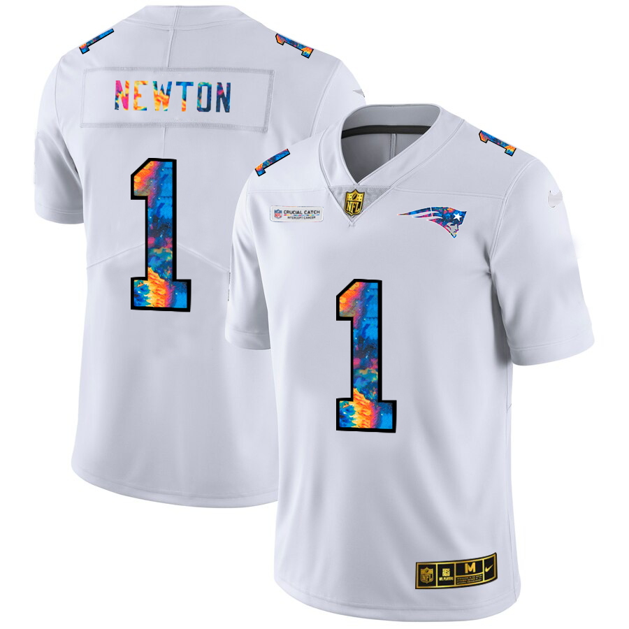 New England Patriots #1 Cam Newton Men's White Nike Multi-Color 2020 NFL Crucial Catch Limited NFL Jersey