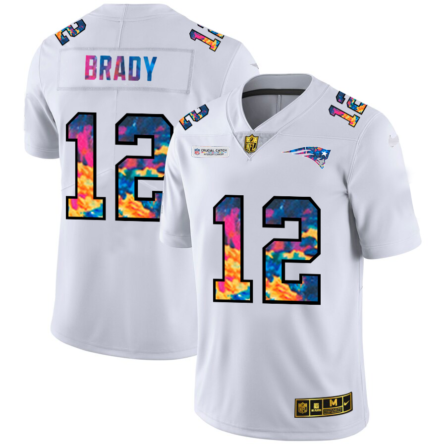 New England Patriots #12 Tom Brady Men's White Nike Multi-Color 2020 NFL Crucial Catch Limited NFL Jersey