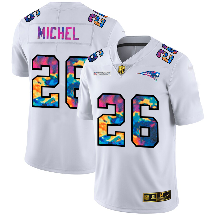New England Patriots #26 Sony Michel Men's White Nike Multi-Color 2020 NFL Crucial Catch Limited NFL Jersey