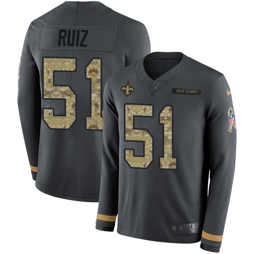 Nike Saints #51 Cesar Ruiz Anthracite Salute to Service Men's Stitched NFL Limited Therma Long Sleeve Jersey