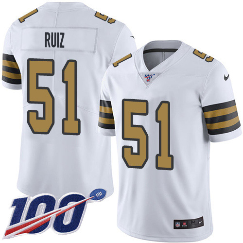 Nike Saints #51 Cesar Ruiz White Men's Stitched NFL Limited Rush 100th Season Jersey