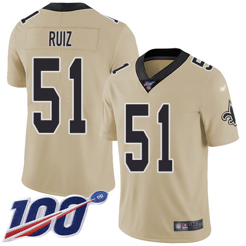 Nike Saints #51 Cesar Ruiz Gold Men's Stitched NFL Limited Inverted Legend 100th Season Jersey