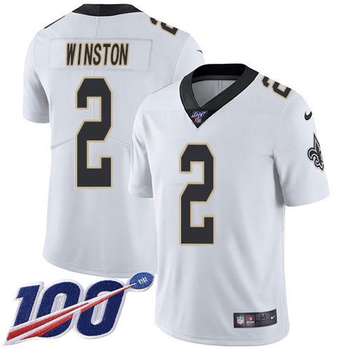 Nike Saints #2 Jameis Winston White Men's Stitched NFL 100th Season Vapor Untouchable Limited Jersey