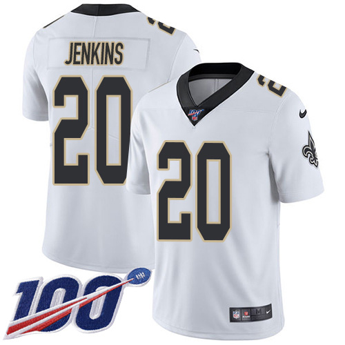 Nike Saints #20 Janoris Jenkins White Men's Stitched NFL 100th Season Vapor Untouchable Limited Jersey