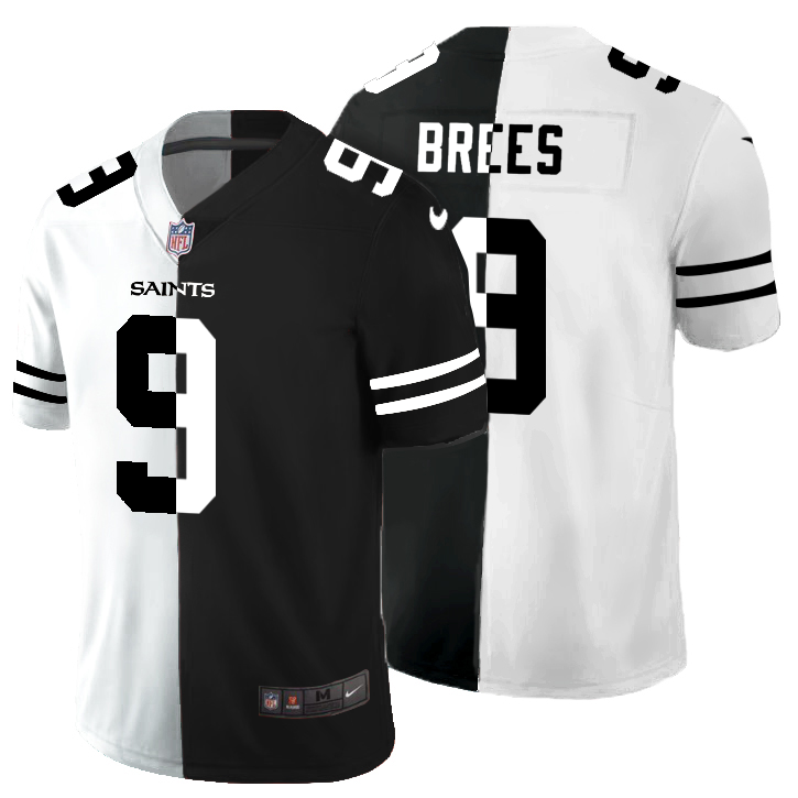 New Orleans Saints #9 Drew Brees Men's Black V White Peace Split Nike Vapor Untouchable Limited NFL Jersey