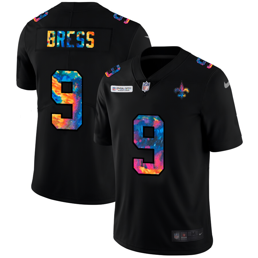 New Orleans Saints #9 Drew Brees Men's Nike Multi-Color Black 2020 NFL Crucial Catch Vapor Untouchable Limited Jersey