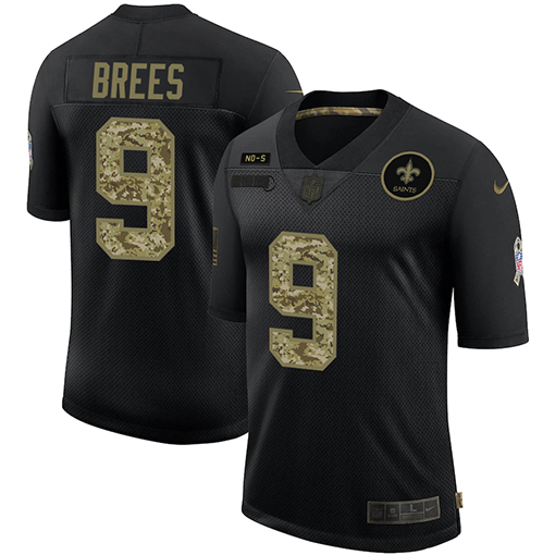 New Orleans Saints #9 Drew Brees Men's Nike 2020 Salute To Service Camo Limited NFL Jersey Black