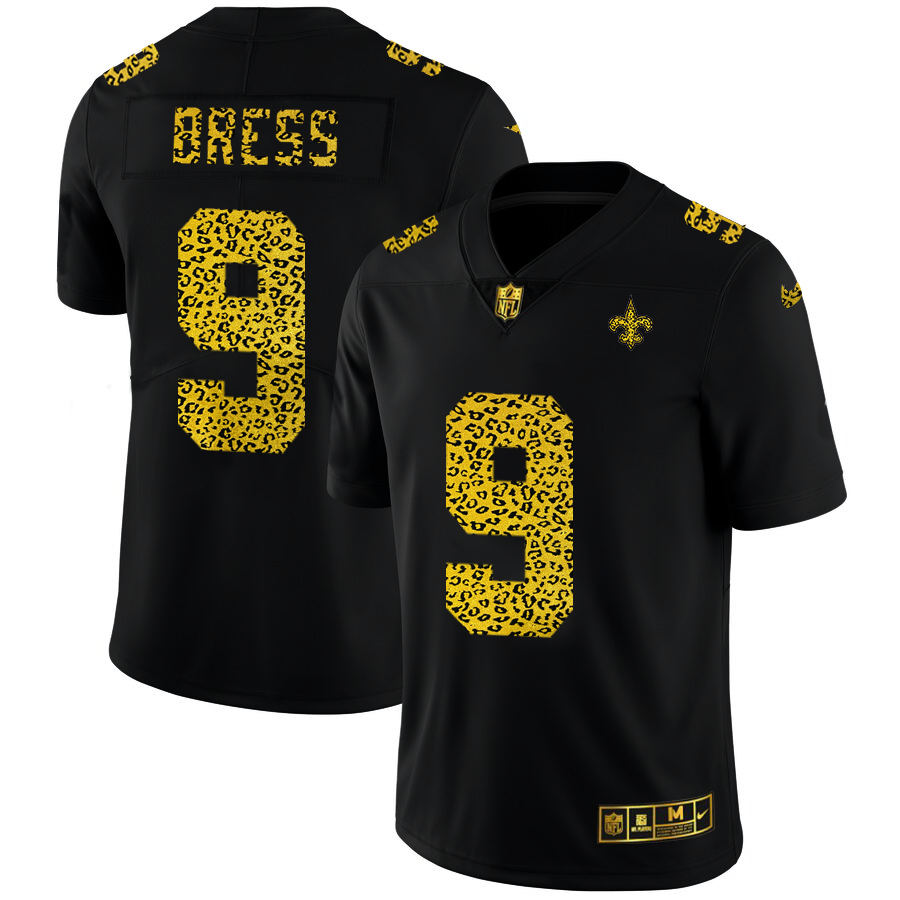 New Orleans Saints #9 Drew Brees Men's Nike Leopard Print Fashion Vapor Limited NFL Jersey Black