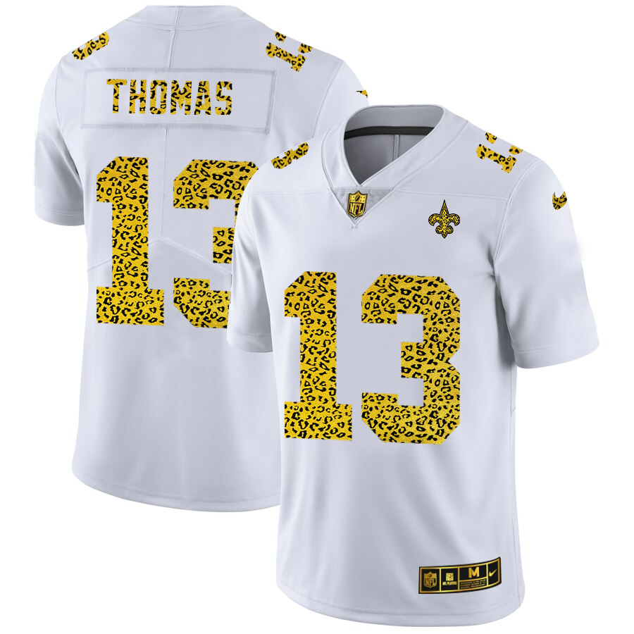 New Orleans Saints #13 Michael Thomas Men's Nike Flocked Leopard Print Vapor Limited NFL Jersey White