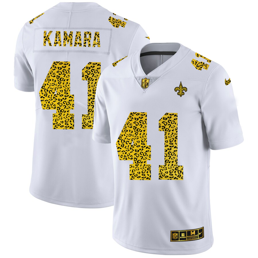 New Orleans Saints #41 Alvin Kamara Men's Nike Flocked Leopard Print Vapor Limited NFL Jersey White