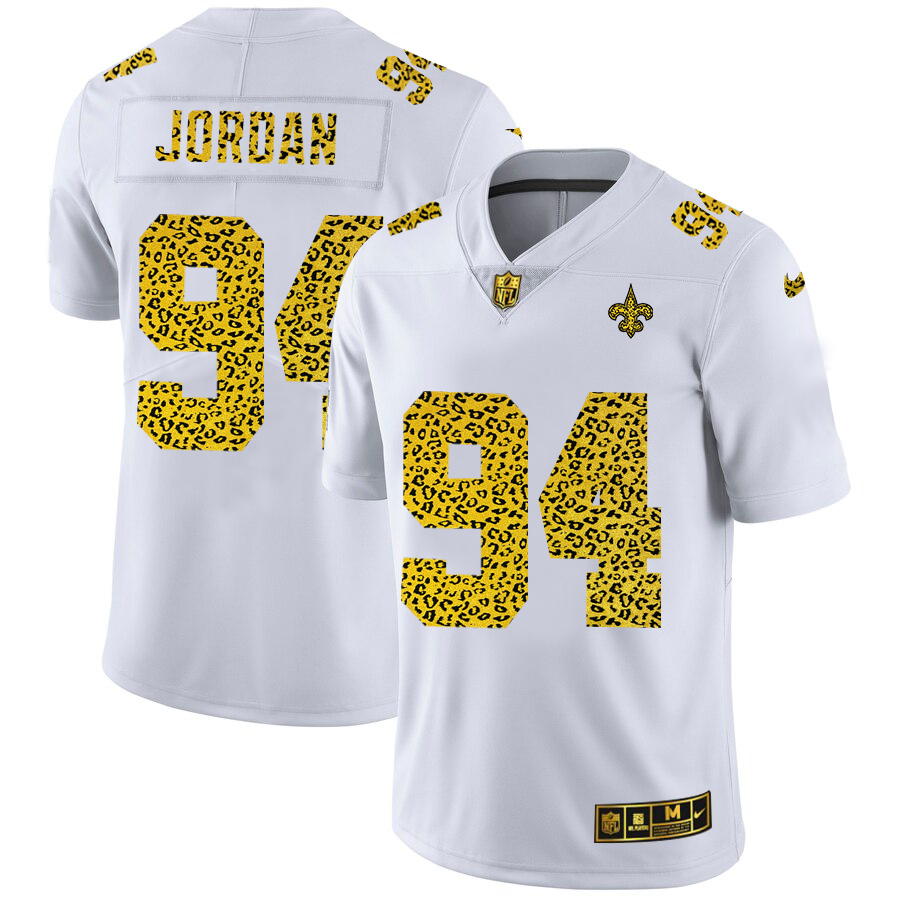 New Orleans Saints #94 Cameron Jordan Men's Nike Flocked Leopard Print Vapor Limited NFL Jersey White
