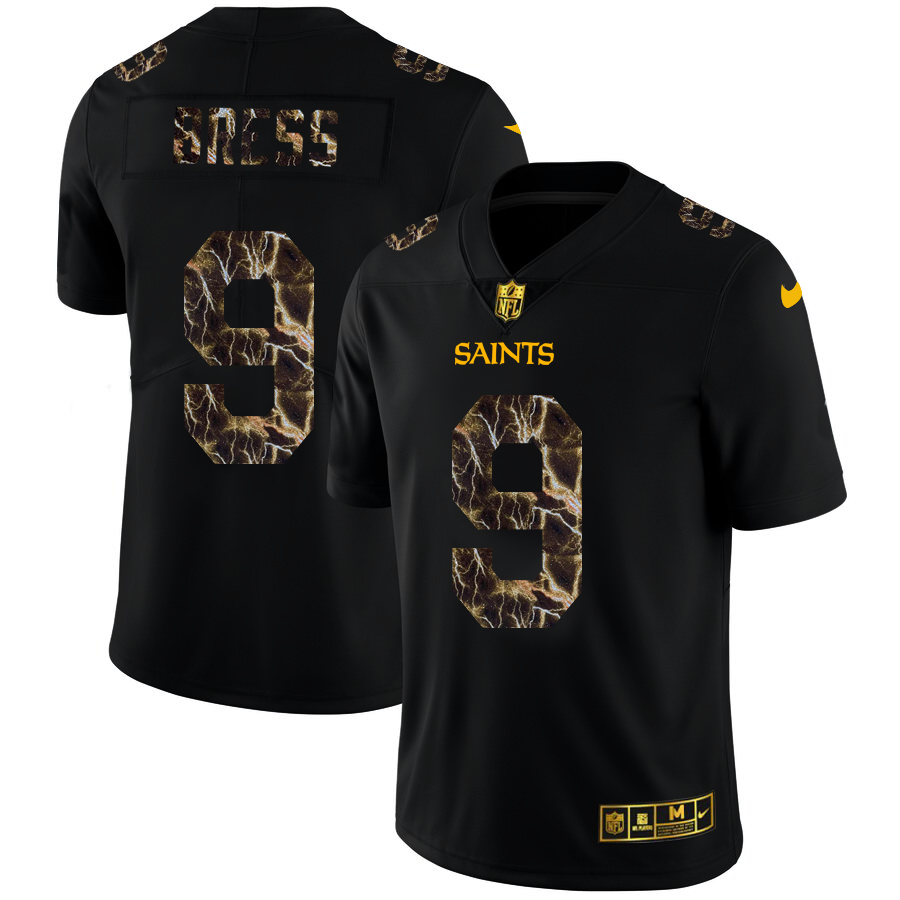New Orleans Saints #9 Drew Brees Men's Black Nike Flocked Lightning Vapor Limited NFL Jersey