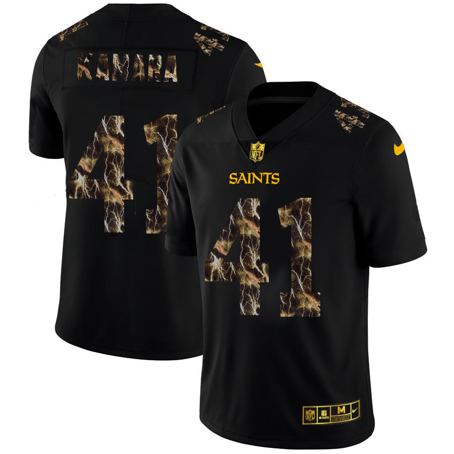 New Orleans Saints #41 Alvin Kamara Men's Black Nike Flocked Lightning Vapor Limited NFL Jersey