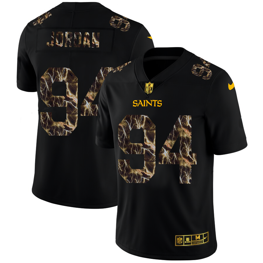 New Orleans Saints #94 Cameron Jordan Men's Black Nike Flocked Lightning Vapor Limited NFL Jersey