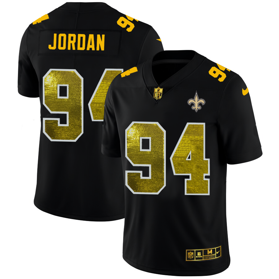 New Orleans Saints #94 Cameron Jordan Men's Black Nike Golden Sequin Vapor Limited NFL Jersey